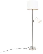 Lampada da terra classica in acciaio con paralume bianco e lampada da lettura - Retro