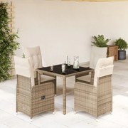 Set da bistrò da giardino 5 pz con cuscini beige in polyrattan