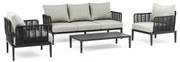 ESCONDIDO - salotto con struttura in alluminio antracite e corda in pvc, tavolino effetto pietra