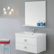 Mobile Bagno Sospeso "Bravo" Da 75 Cm Composto Da Due Cassetti Lavabo E Specchio Finitura Bianco Lucido/Bianco Laccato