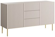 Credenza con 2 ante e 3 cassetti in MDF e Acciaio Beige e Dorato - EVILANA