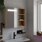 Mobiletto da bagno con specchio Kenta in legno massiccio di teak 50 x 70 cm