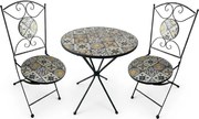 Set Bistrot Tavolo Maioliche Tondo 60 Cm Con 2 Sedie Pieghevoli Amalfi