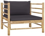 Divano da giardino con cuscini grigio scuro in bambù