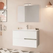 Mobile bagno sospeso 80 rovere grigio e bianco con lavabo e specchio   Eva