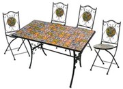 Set Da Pranzo Tavolo Maioliche Rettangolare 120x80 Con 4 Sedie Pieghevoli Kos