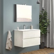 Mobile Bagno Sospeso Bianco Venato da 80 cm Completo di Lampada e Specchio