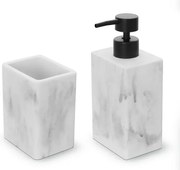 Set accessori bagno 2 pezzi in poliresina marmorizzata bianca Marmo