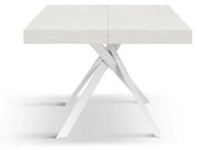 Tavolo FORTE DEI MARMI in legno, finitura bianco frassinato e gambe incrociate in metallo bianco, allungabile 95&#215;90 cm &#8211; 145 x 90 cm