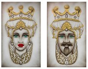 Art Maiora Quadro dipinto a mano su tela "Teste di moro crown" 110x65 set 2pz panna/oro