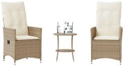 Set da bistrò 3 pz con cuscini beige in polyrattan