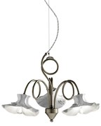 Lampadario Classico Lecco Metallo E Ceramica Argento Decorato 3 Luci E14