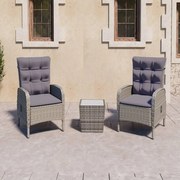 Set da bistrot da giardino 3 pz in polyrattan e vetro grigio