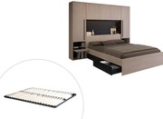 Letto con vani portaoggetti 160 x 200 cm Con LED Naturale e Nero + Rete - VELONA