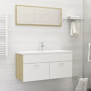 Set mobili da bagno bianco e rovere sonoma in truciolato