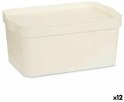 Scatola portaoggetti con coperchio Crema Plastica 7,5 L 21,5 x 14,5 x 32 cm (12 Unità)