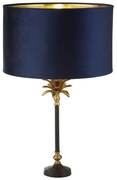 Lampada Da Scrivania Palma Metallo Nichel Velluto Blu 1 Luce E27