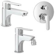 Set miscelatori cromati lavabo bidet e doccia incasso con deviatore Zoe