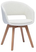 Sedia scandinava in tessuto effetto lana bouclé bianco e legno massello chiaro PRISMA