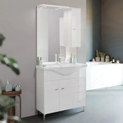 Mobile bagno a terra 85 cm Creta bianco lucido con lavabo e specchio con pensile