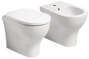 Coppia Di Sanitari a Terra Senza Brida Azzurra Ceramica "Pratica" Bianco Lucido