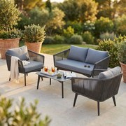 URANUS - salotto da giardino in alluminio e corda con cuscini