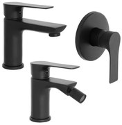 Set miscelatori lavabo bidet e doccia Flat nero opaco con piletta