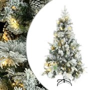 Albero di Natale Innevato Preilluminato Pigne in PVC e PE, Albero di Natale Innevato Preilluminato Pigne 195cm in PVC e PE