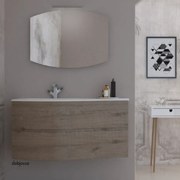 Mobile Bagno Sospeso "Light Sx" Da 105 Cm Base a Due Cassetti Lavabo In Resina Specchio Sagomato C/Led