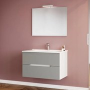 Mobile bagno sospeso 80 rovere bianco e tortora con lavabo e specchio   Iris