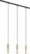 Sistema di illuminazione a binario moderno nero con 3 luci a sospensione oro con vetro ambrato monofase - Slimline Loyce