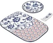 Set sushi 3 pezzi piattino rettangolare 23 cm blu rosso Sushiko