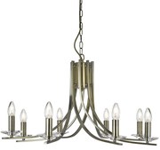 Lampadario Industrial-Nordico Ascona Acciaio Ottone Vetro 8 Luci E14