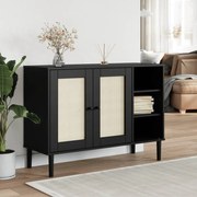 Credenza senja aspetto rattan nero 112x40x80 cm massello pino