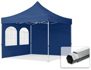 TOOLPORT 3x3m gazebo pieghevole PES con laterali (finestre), PROFESSIONAL alluminio, blu scuro - (600160)