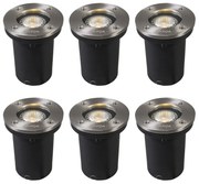 Set di 6 faretti da terra moderni in acciaio inox - Basic Round