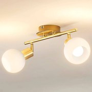 Faretto a soffitto ELAINA Lindby, dimmerabile, Ottone / Oro, Soggiorno / Sala da pranzo, Metallo, Moderno, Plafoniera