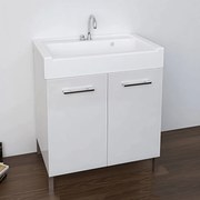 Lavatoio a Terra 60x50 Due Ante Con Vasca Xilon "Lavarredo" Bianco Lucido/Bianco Opaco