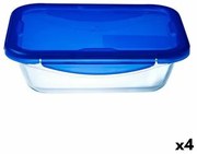 Porta pranzo Ermetico Pyrex Cookgo 30 x 23 cm 3,3 L Rettangolare Azzurro Vetro (4 Unità)