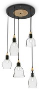 Sospensione Vintage-Decò Gretel Metallo-Legno Nero 5 Luci E27