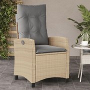 Sedia reclinabile giardino con cuscini beige misto polyrattan