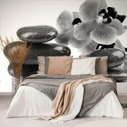 Carta da parati – Pietre bianco e nero e orchidea