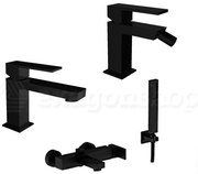 Teorema Pillar Set Miscelatori Monocomando Lavabo Bidet click clack E Vasca con doccetta Nero Opaco