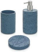 Accessori bagno in set da 3 pezzi turchese cobalto in resina effetto pietra Matera