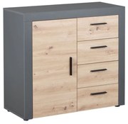 Credenza 1 anta 4 cassetti in laminato antracite e quercia