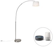 Lampada ad arco intelligente in acciaio con paralume in tessuto bianco incl. Wifi A60 - Arc Basic