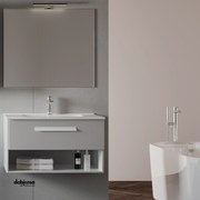 Mobile Bagno Sospeso "Aura 2" Da 80 cm Composto Da Un Cassetto e Un Vano a Giorno Finitura Bianco Lucido