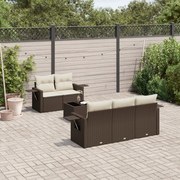 Set divano da giardino 6 pz con cuscini marrone in polyrattan