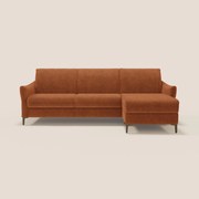 Dalia divano letto angolare con materasso alto 18 cm piedini alti e penisola contenitore in tessuto smacchiabile T17 arancio