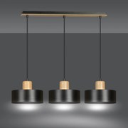 Lampadario a Sospensione in Acciaio e Legno TORIN 3 Nero 3xE27